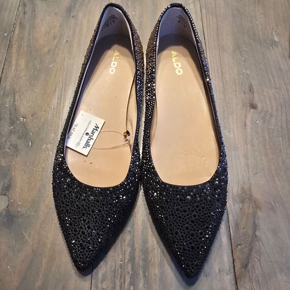 ALDO Women's 9 Black Ombre Rhinestone Pointed Toe Ballet flats Sparkly - Picture 3 of 7